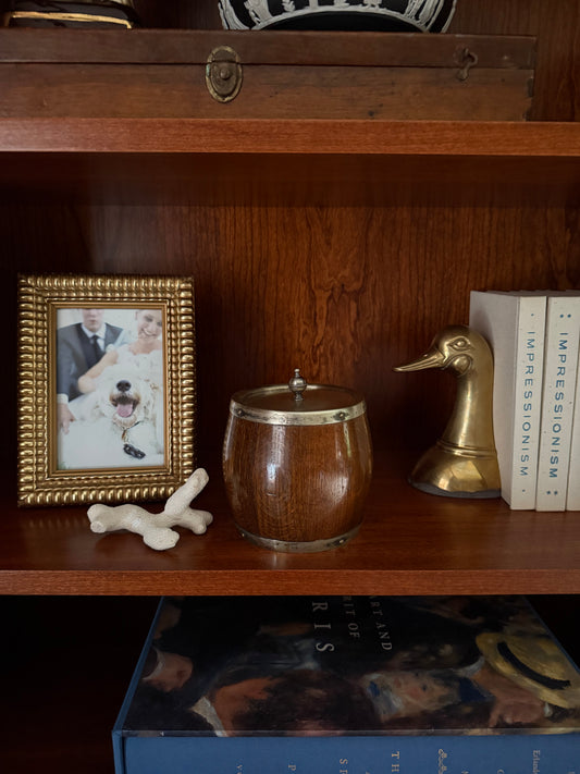 Antique Oak and Silverplate Biscuit Barrel