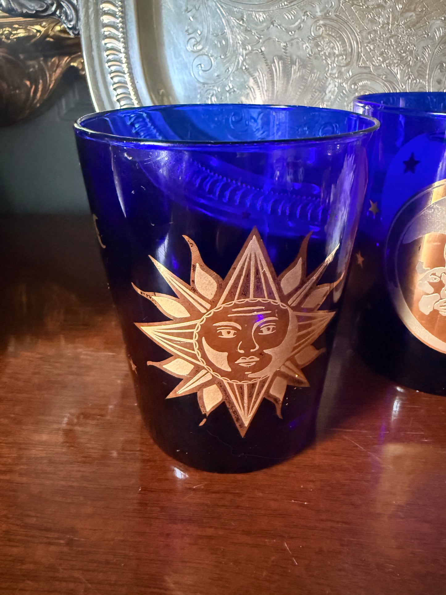 Pair of Culver Celestial Cobalt Cocktail Glasses