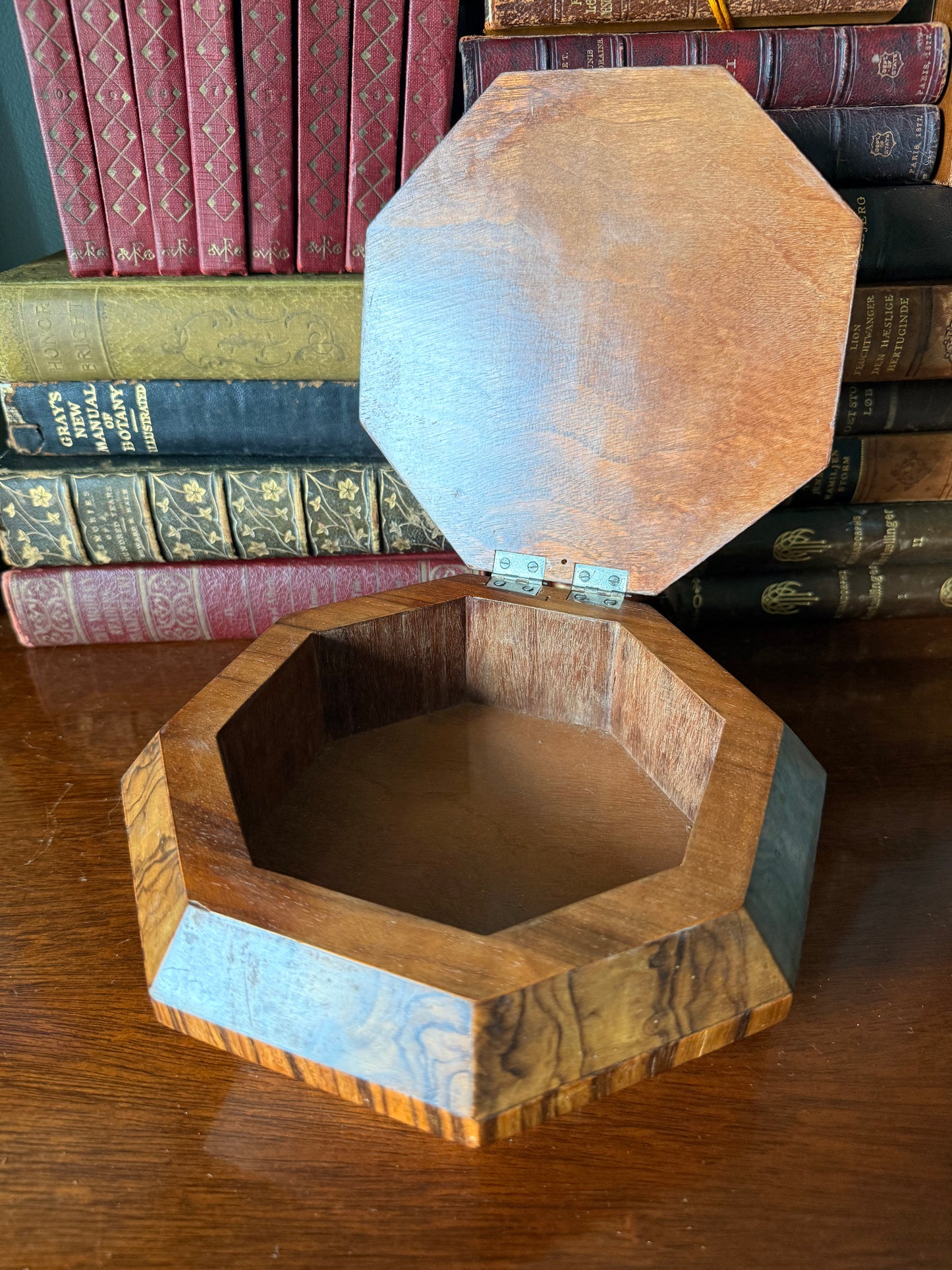 Burl Wood Octagonal Hinged Lidded Box