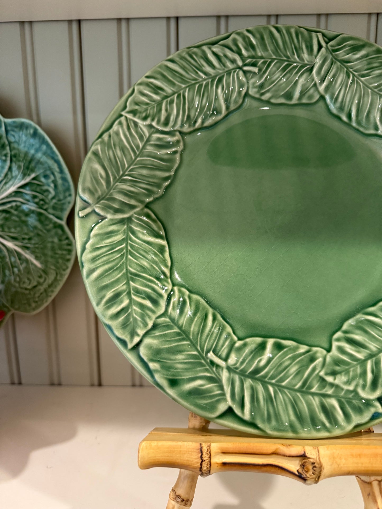 Vintage Bordallo Pinheiro Leaf Service Green Dinner Plate