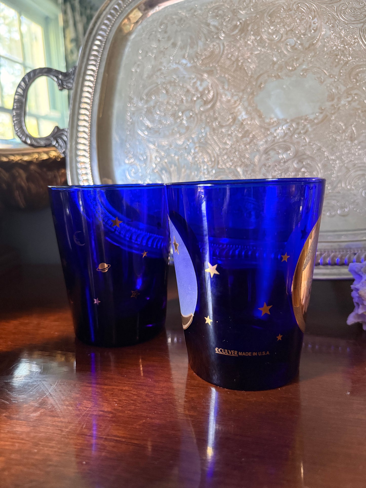 Pair of Culver Celestial Cobalt Cocktail Glasses
