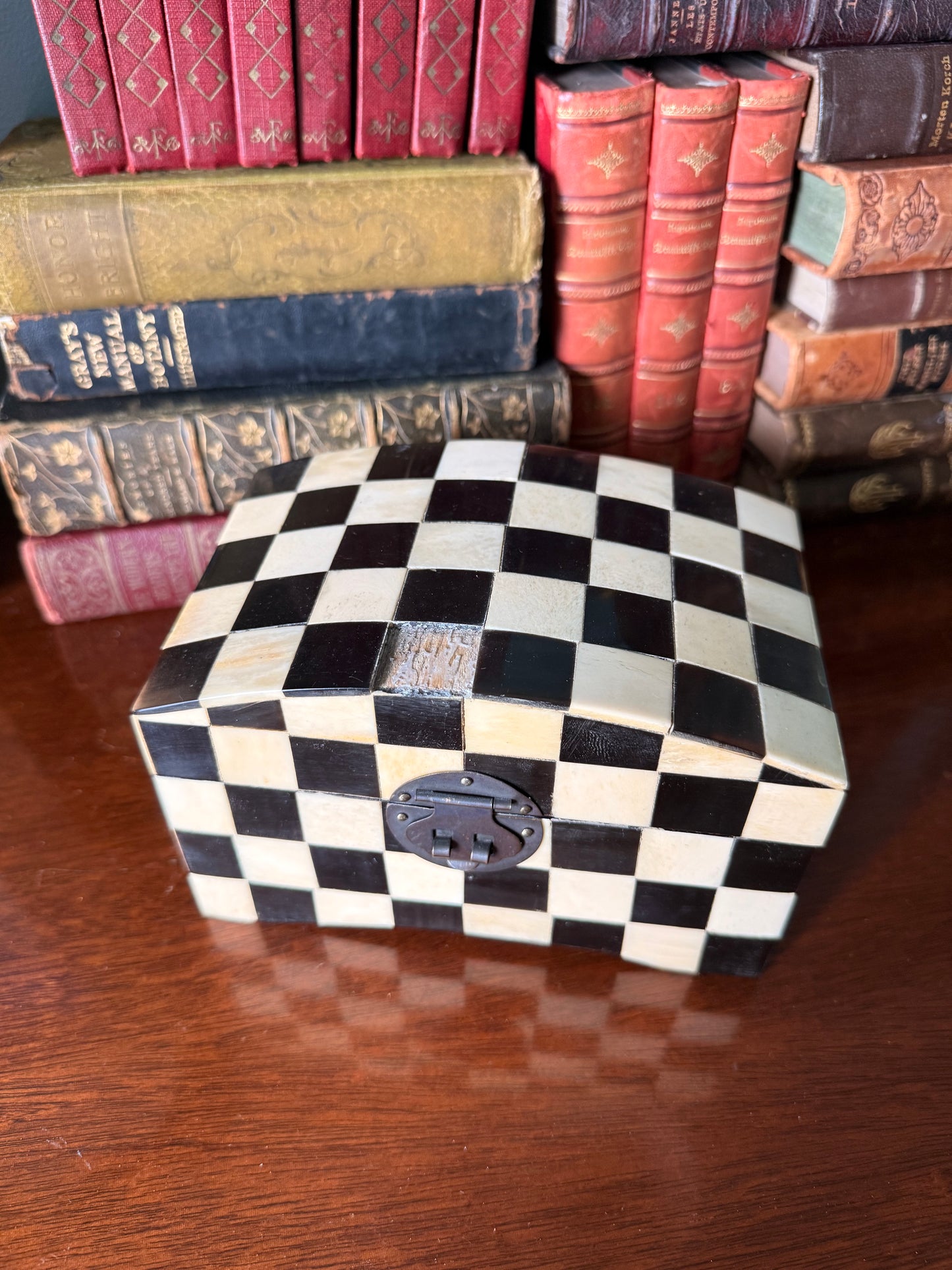 Bone Checkerboard Domed Box