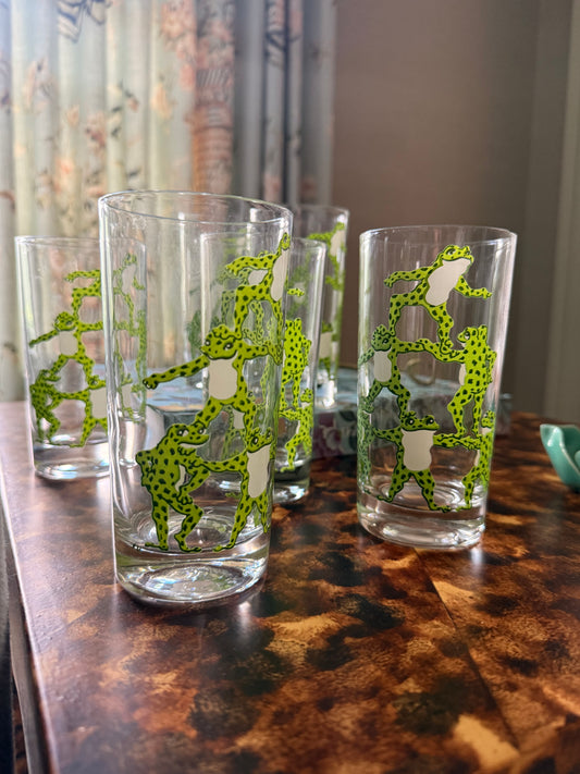 Set of Eight C.E. Tausch Tumbling Frogs Tumblers