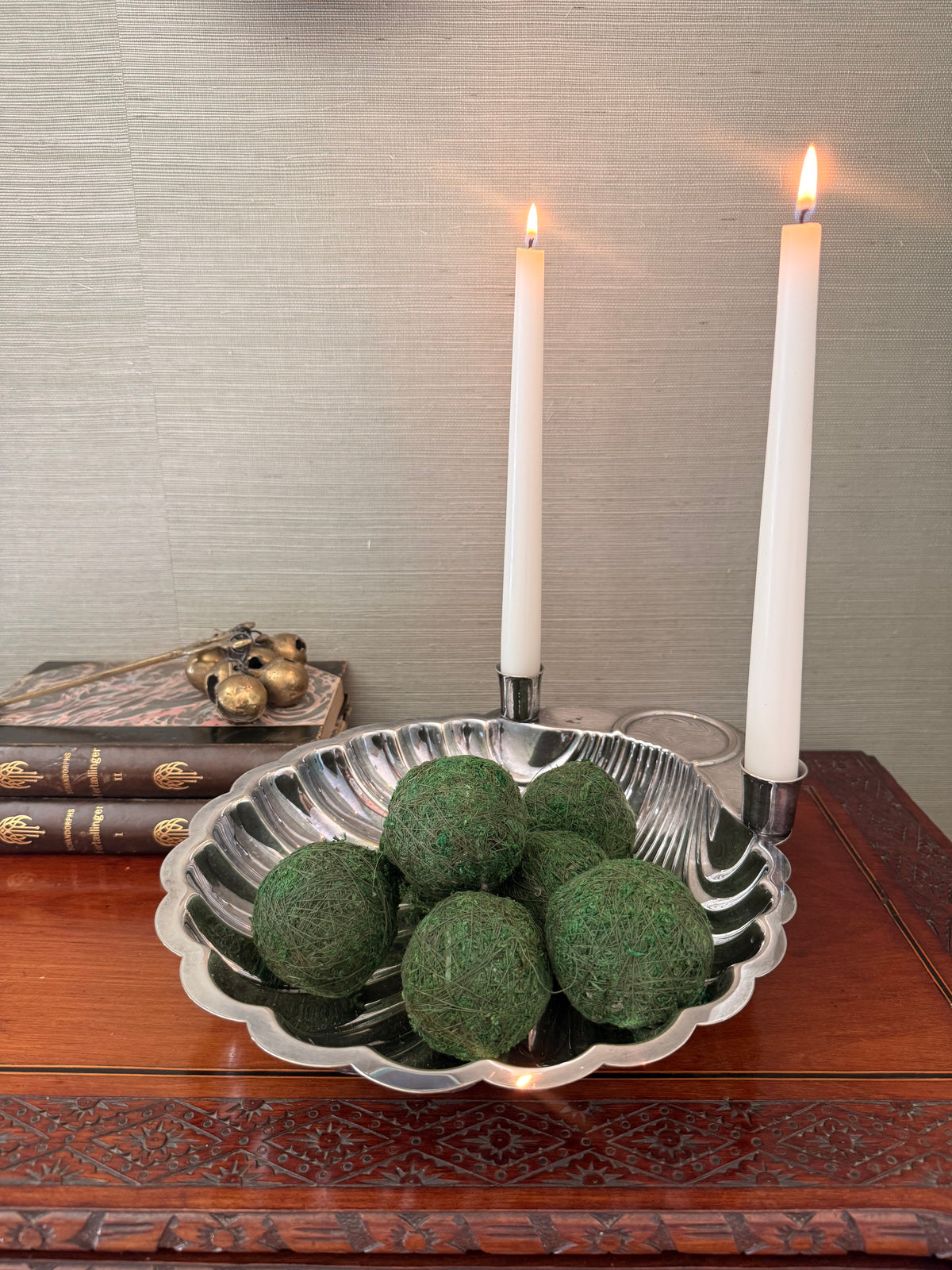Vintage Silverplate Shell Dish with Candlesticks