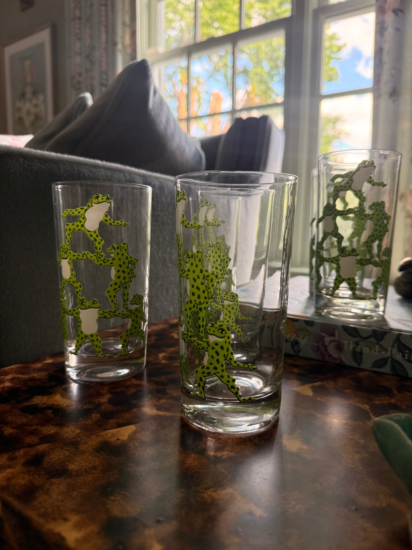 Set of Eight C.E. Tausch Tumbling Frogs Tumblers