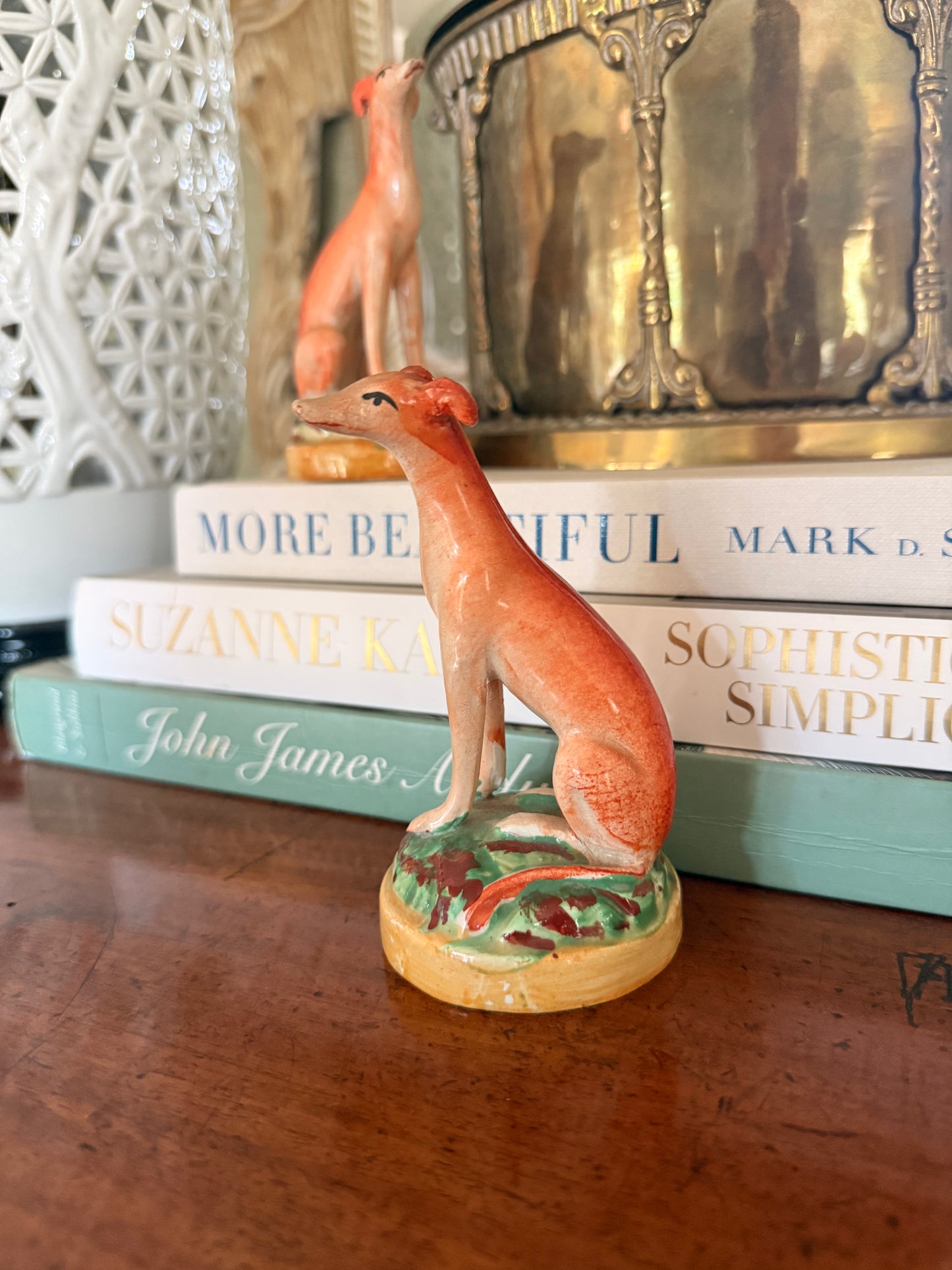Pair Antique Staffordshire Whippet Dogs